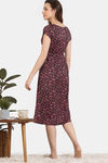 Zivame Floral Tales Knit Poly Mid Length Nightdress - Jet Black — thumbnail 3